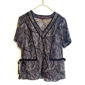 [Marchesa Voyage] Black/White Pattern Blouse - Size Medium